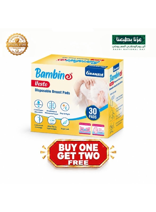 Granzia Vesto Disposable Breast Pads – 30 Ultra-Absorbent Day & Night Pads | Soft, Breathable, Invisible Under Clothing, Leak-Proof Comfort Bundle - Image 1