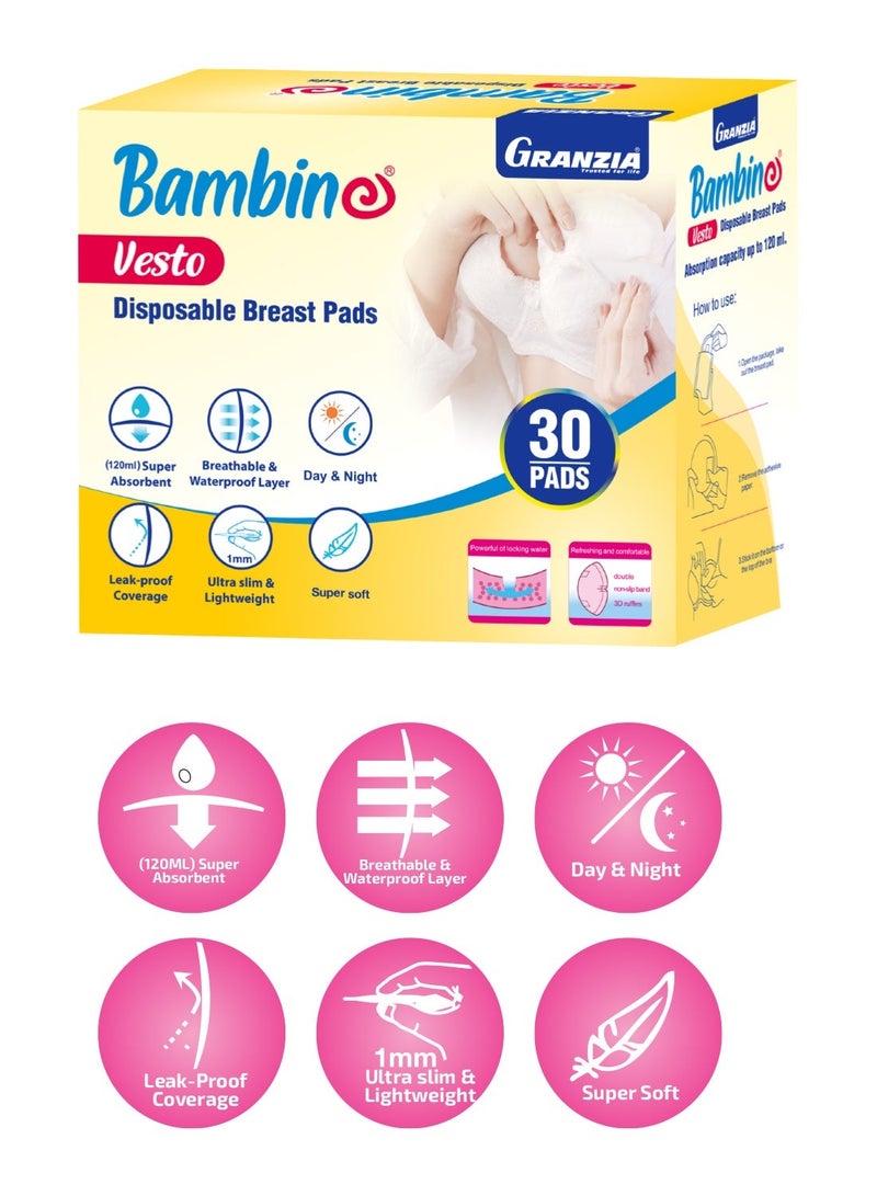 Granzia Vesto Disposable Breast Pads – 30 Ultra-Absorbent Day & Night Pads | Soft, Breathable, Invisible Under Clothing, Leak-Proof Comfort Bundle - Image 5