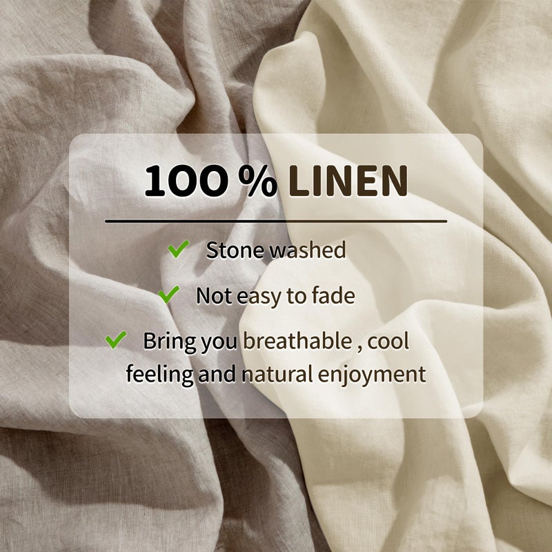 Lbro2M 100% Linen Sheet Set 16"" Deep Pocket King Size Bed Sheets 4 Piece Sets Solid Color Natural Flax Bed Sheets Soft Breathable Bedding  All Season (King  Beige) - Image 5