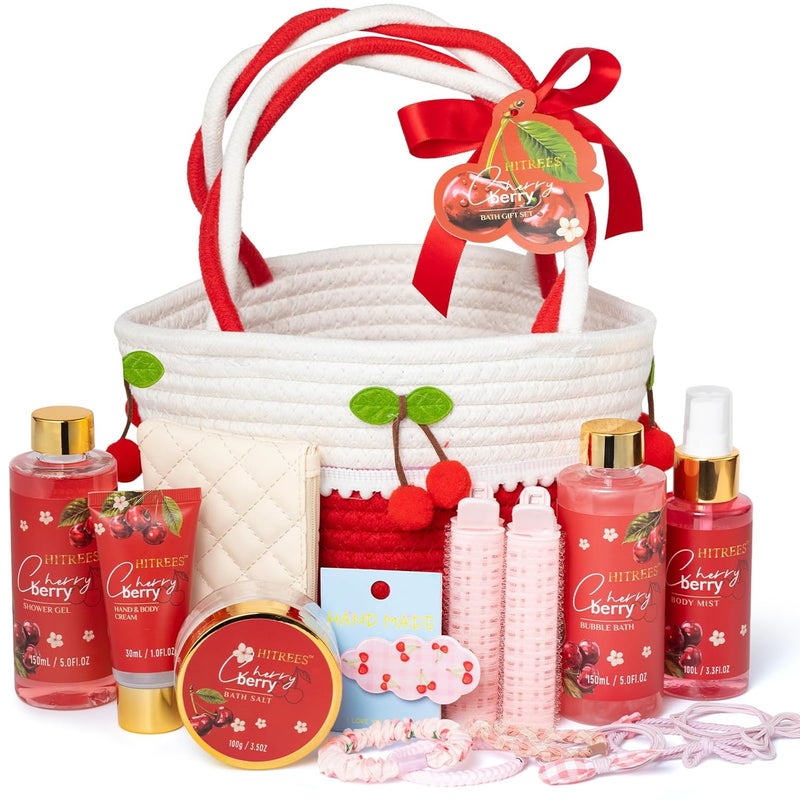 Hitrees Spa Gifts for Women Cherry Berry Spa Gift Set for Teenage Tote Bag Shower Gel Hand Body Lotion Hitrees Birthday for Best Friend Woman Mom Mothers Day - Image 1
