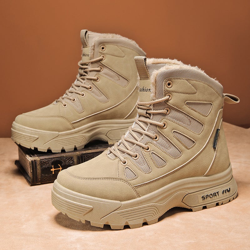 Outdoor Mens hiking shoes fleece-lined warm winter skiing mens cross-border snow boots northeast high-top sports cotton shoes NG018 khaki