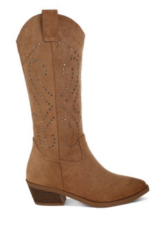 London Rag Studs Embellished Cowboy Boots in CAMEL  - Image 1