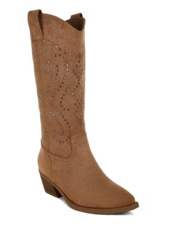 London Rag Studs Embellished Cowboy Boots in CAMEL  - Image 2