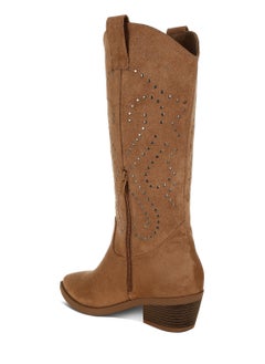 London Rag Studs Embellished Cowboy Boots in CAMEL  - Image 3