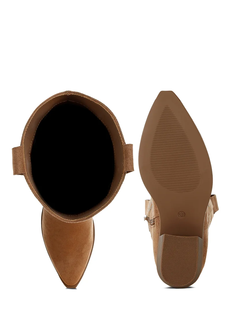 London Rag Studs Embellished Cowboy Boots in CAMEL