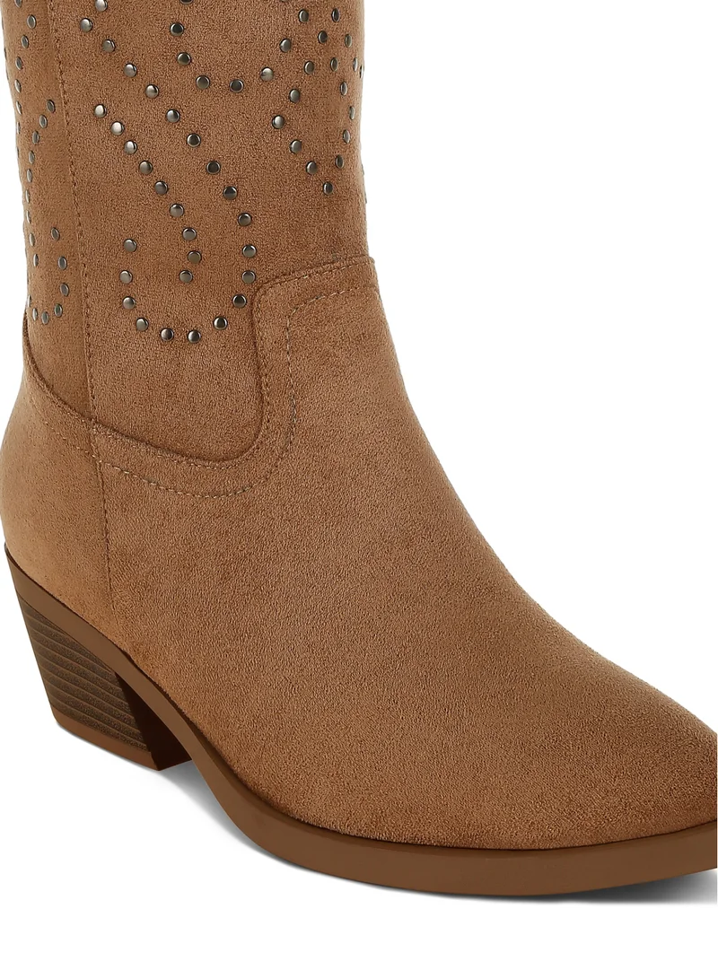 London Rag Studs Embellished Cowboy Boots in CAMEL