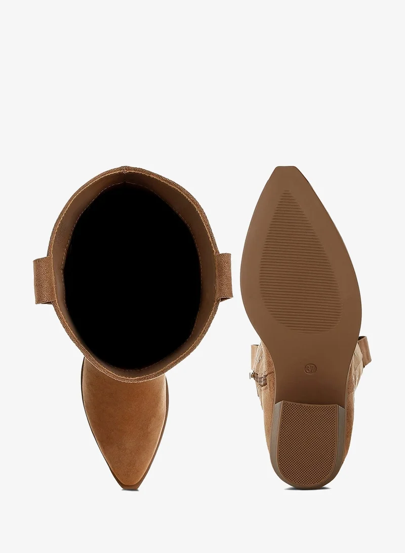 London Rag CAMEL Studs Embellished Cowboy Boots in CAMEL for Women | Best Price UAE