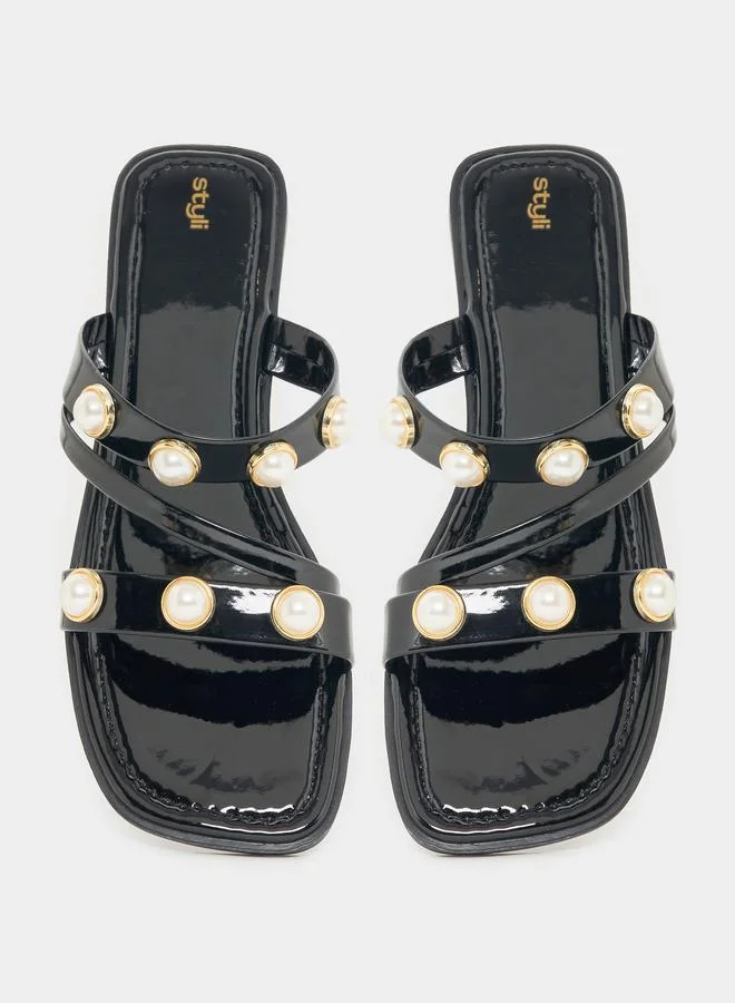 Styli Embellished Strap Flat Sandals