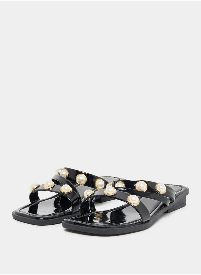 ستايلي Embellished Strap Flat Sandals