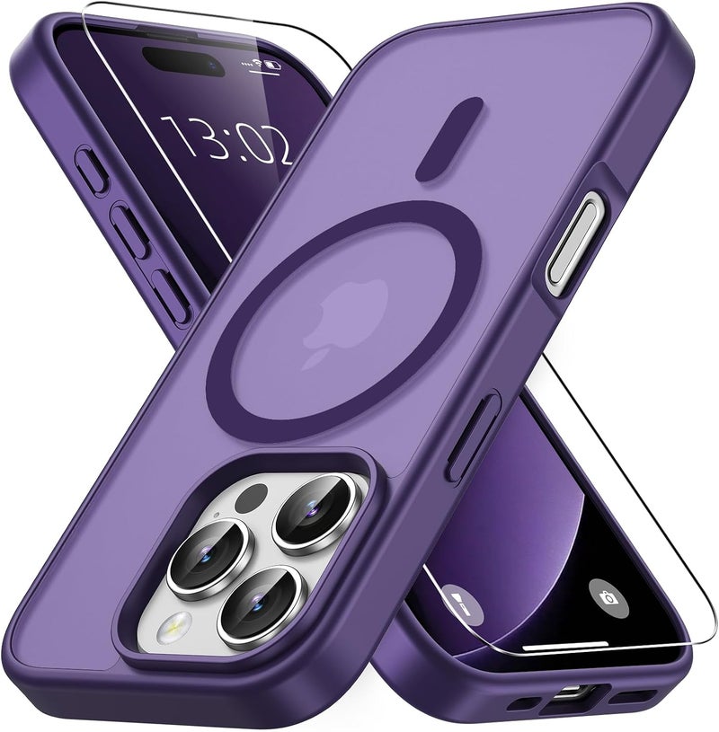 Vansdon Magnetic Case for iPhone 16 Pro with 1-Pack Tempered Glass Screen Protector, Compatible with MagSafe, Military-Grade Drop Protection, Slim Translucent Matte Shockproof Case - Bark Purple - Image 1