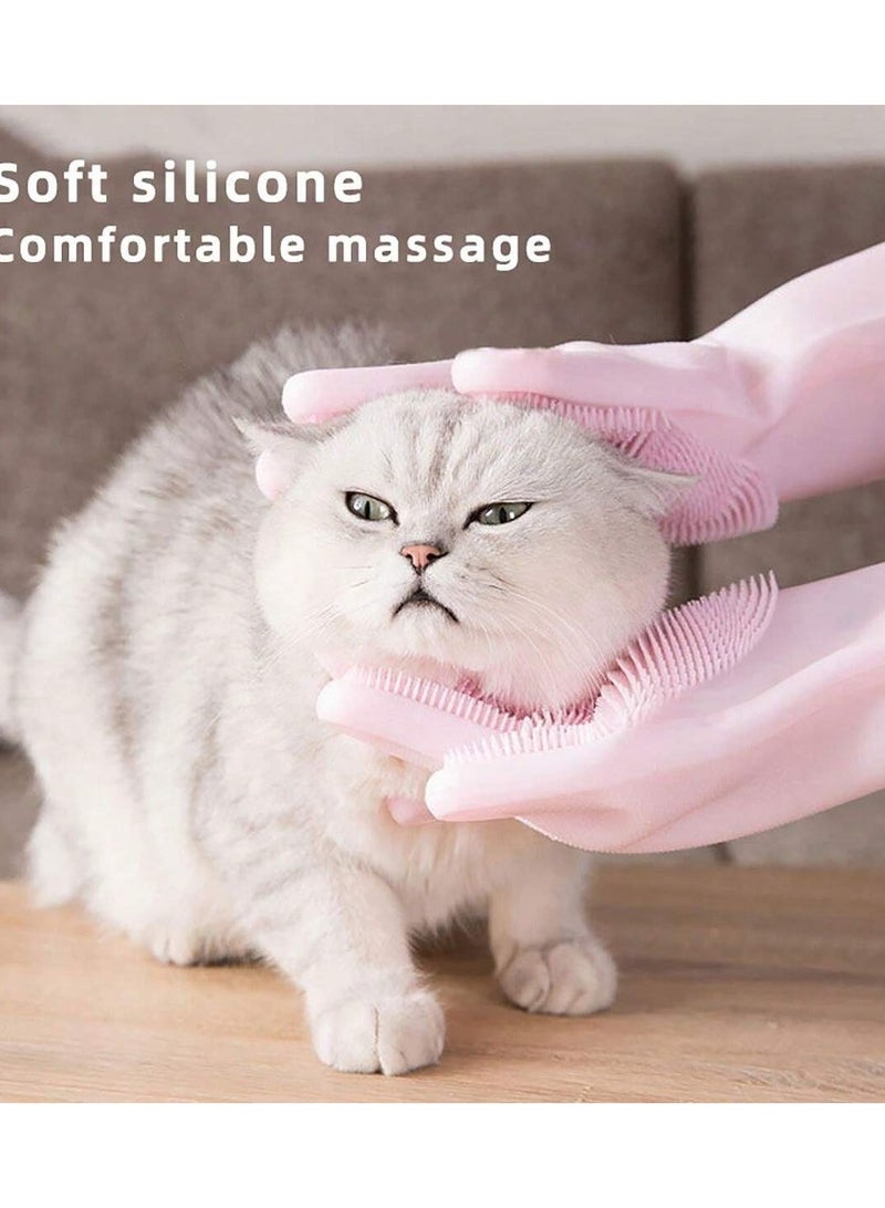 2 قطعة من قفاز اليدين لاستحمام القطط و الحيوانات الأليفة, مقاوم للحرارة مصنوع من مادة السيليكون عالية الكثافة مع أسنان لطيفة على الجلد وفعالة لإزالة الفراء - Image 3