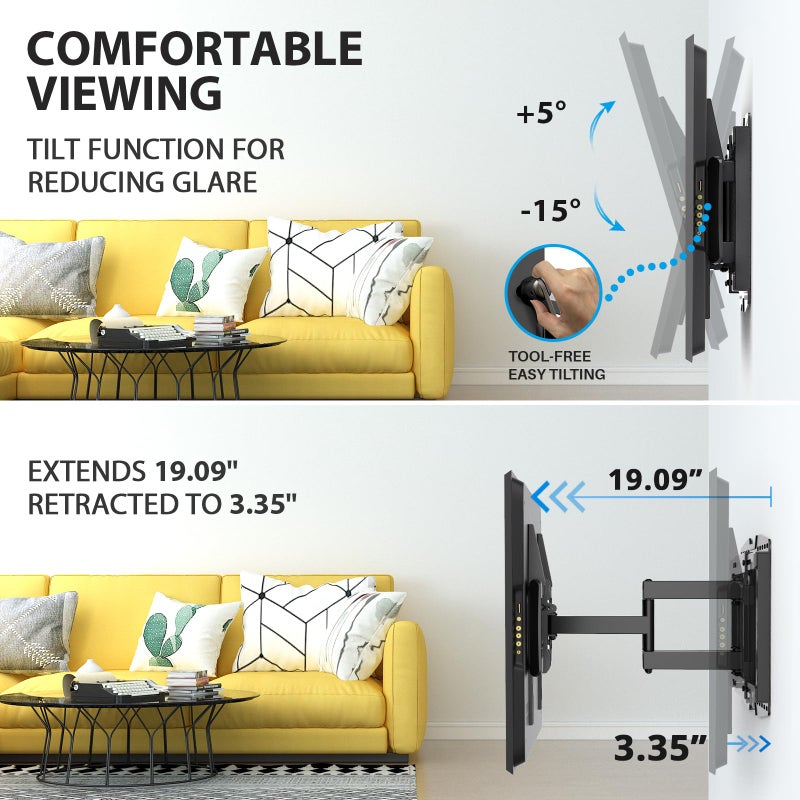 USX STAR 42-97" Full Motion Sliding TV Wall Mount, Fits 16" 18" 24" Wood Studs, Wall Mount TV Bracket with Smooth Swivel, Tilt, Extension, Holds up to 150lbs, Max VESA 600x400mm, Fit Most 75 85 86 TVS - Image 4
