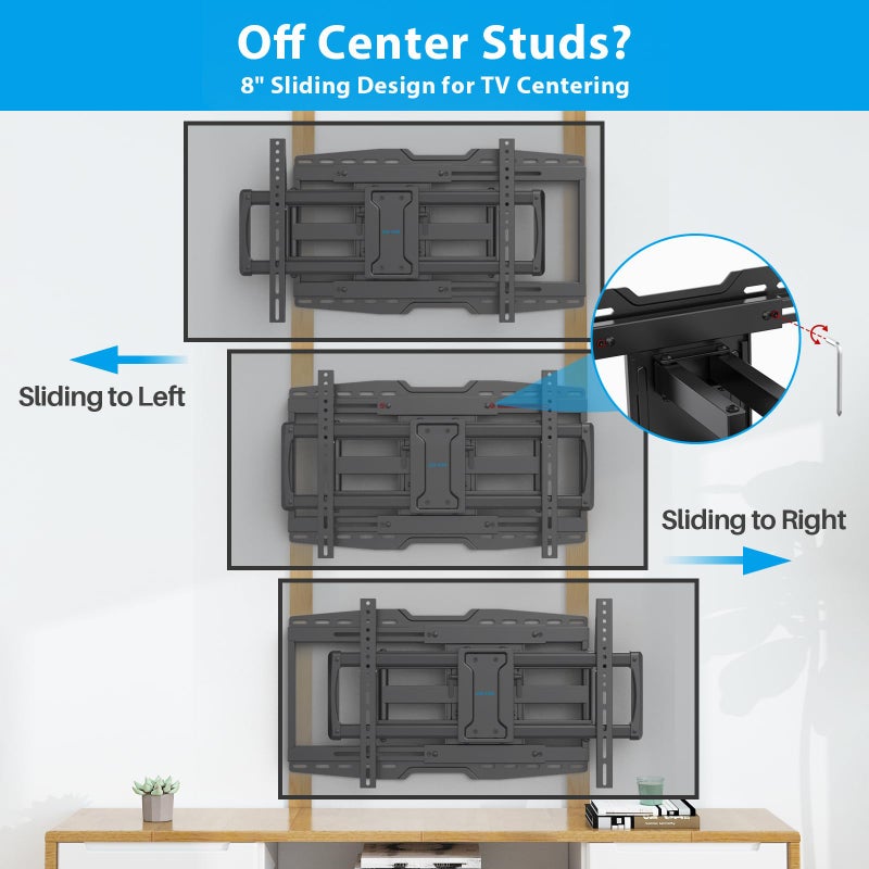 USX STAR 42-97" Full Motion Sliding TV Wall Mount, Fits 16" 18" 24" Wood Studs, Wall Mount TV Bracket with Smooth Swivel, Tilt, Extension, Holds up to 150lbs, Max VESA 600x400mm, Fit Most 75 85 86 TVS - Image 2