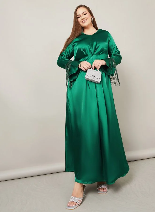 slim fit dress slacks Flared sleeve satin dress – Naska Beauty main image 0