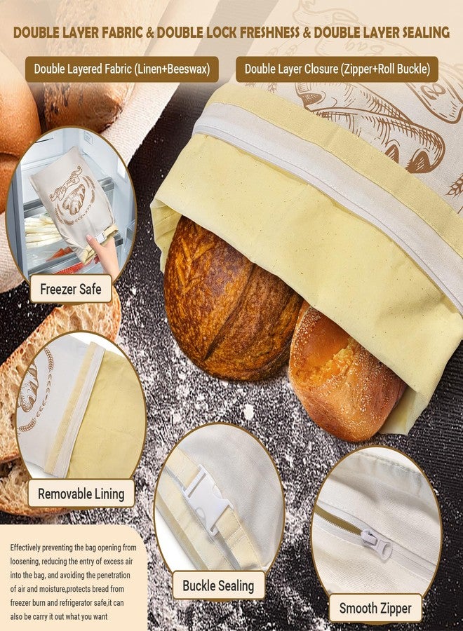 NIKKOUR Large Linen Beeswax Bread Bags(2 Pack) Sourdough Bread Bags Reusable Bread Bags Double-Lock Freezer Bread Bag Bread Container Gift Giving for Homemade Bread,Loaf,Sourdough,Food (Plain Colour Patterns) - Image 4