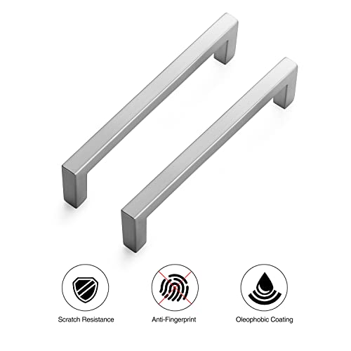 Ravinte 5 Pack Solid 5 Inch Center to Center Slim Square Bar Drawer Pulls - Kitchen Cabinet Handles in Brushed Nickel - Hardware for Drawers and Cabinets - Image 4
