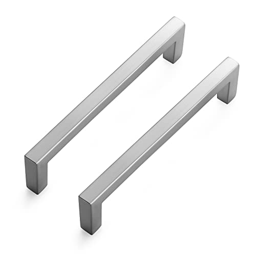 Ravinte 5 Pack Solid 5 Inch Center to Center Slim Square Bar Drawer Pulls - Kitchen Cabinet Handles in Brushed Nickel - Hardware for Drawers and Cabinets - Image 1