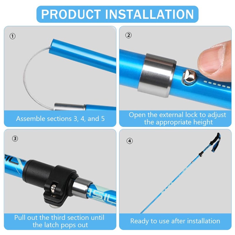 Proberos ® 49 Inch Adjustable Trekking Poles for Hiking - 2 Pack Lightweight Aluminum Walking Sticks for Men & Women with Anti-Shock, Quick Lock System & Carry Bag (Sky Blue) - Image 3