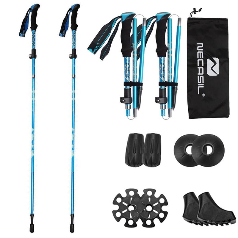 Proberos ® 49 Inch Adjustable Trekking Poles for Hiking - 2 Pack Lightweight Aluminum Walking Sticks for Men & Women with Anti-Shock, Quick Lock System & Carry Bag (Sky Blue) - Image 1