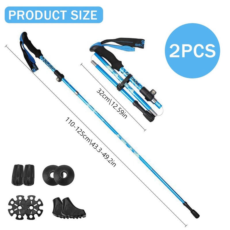 Proberos ® 49 Inch Adjustable Trekking Poles for Hiking - 2 Pack Lightweight Aluminum Walking Sticks for Men & Women with Anti-Shock, Quick Lock System & Carry Bag (Sky Blue) - Image 2