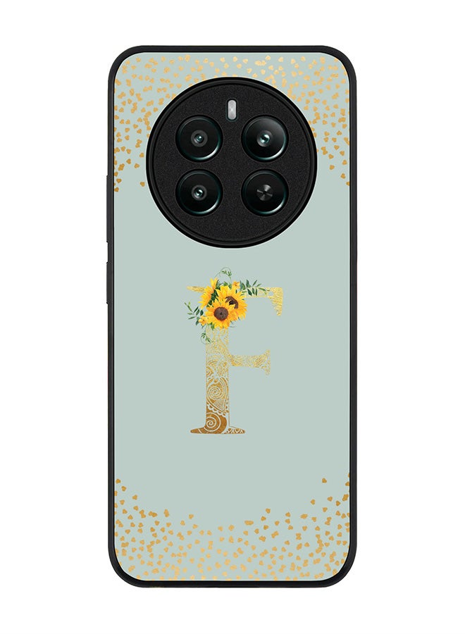 Stylizedd Rugged Black edge case for Realme 12 Plus 5G / Realme 12 4G Case Cover- Custom Monogram Initial Letter Floral Pattern Alphabet - F (Light Grey) - Image 1
