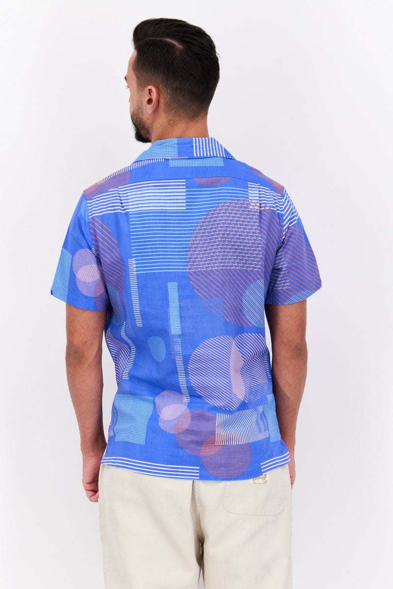 Jachs New York Men Regular Fit Allover Print Short Sleeve Casual Shirt, Blue - Image 2