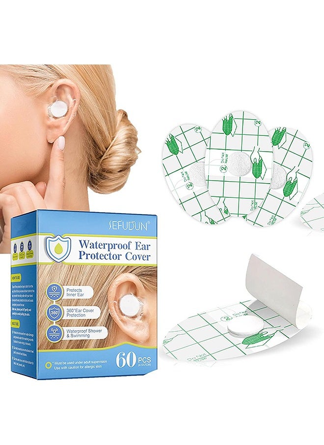 Sefudun Ear Covers For Shower, 60 Pieces Waterproof Ear Stickers Ear Covers For Swimming Shower Ear Protectors With Waterproof Cotton Ear Plugs For Shower Surfing Snorkeling And Other Water Sports  - Image 1