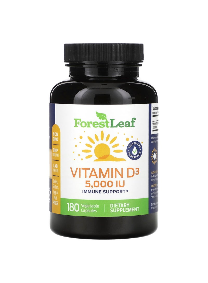 Vitamin D3, 125 mcg (5,000 IU), 180 Vegetable Capsules