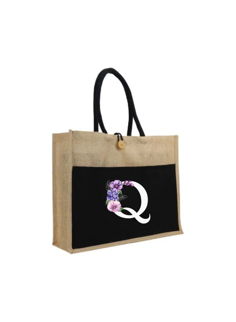 PRINTSHOP4ME Jute Bag Initial Letter Printed Design–Reusable,Durable Tote Bag For Gifting Or Everyday Use|Used For Festive Celebrations&Gifts For Special Person - Image 1