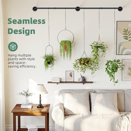 Galood Plant Hanger Indoor with 6 Hanging Chains Hanging Planters for Indoor Plants Hanging Plant Holder Window Plant Rod Black Metal Shelves(70.8 Inch Pot not Included - Image 3