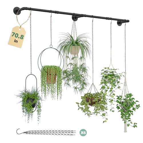 Galood Plant Hanger Indoor with 6 Hanging Chains Hanging Planters for Indoor Plants Hanging Plant Holder Window Plant Rod Black Metal Shelves(70.8 Inch Pot not Included - Image 1