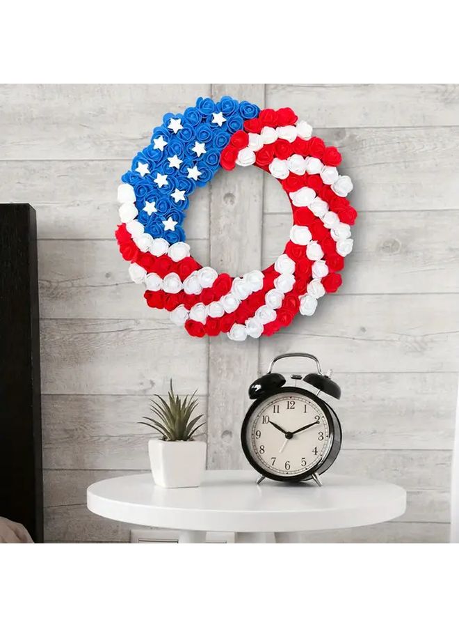 Mini Blue Flower Candle Holders Star Pattern Wreath Patriotic Red White Blue Plastic Roses Door Decor For Memorial Day Independence Day Housewarming Holiday Graduation Party Home Wall Handcrafted No Batteries Needed - Image 1