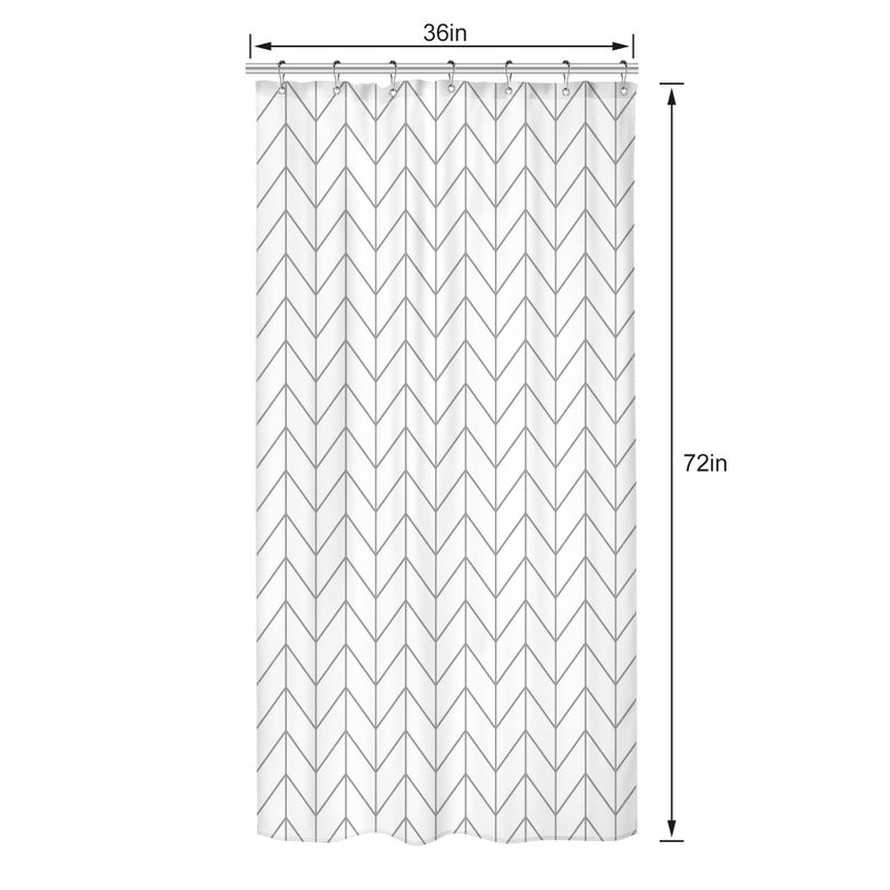 Riyidecor Stall Small RV Gray White Grey Bathroom Shower Curtain Liner 36Wx72H Inch Half Single Narrow Walkin Standing Little Size Dorm Chevron Herringbone Geometric Tiny Fabric Polyester Waterproof - Image 3