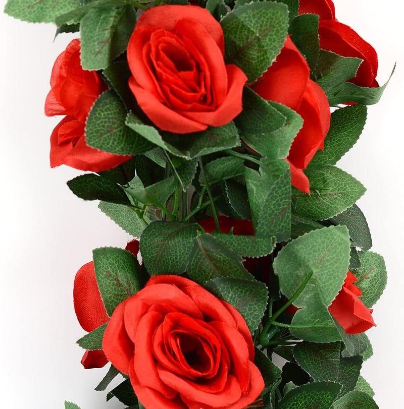 Antspirit 5pack Flower Garland Artificial Fake Rose Garland Vine Artificial Flowers for Decoration Floral Garlands DecorTotal 41 Ft Red - Image 3