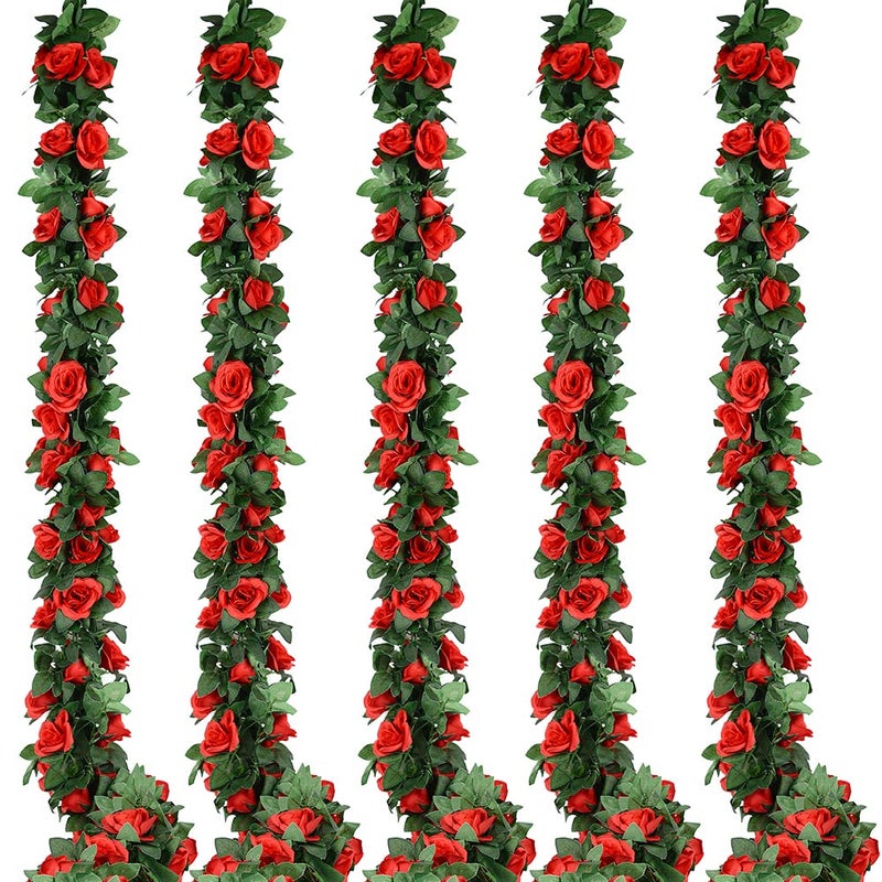 Antspirit 5pack Flower Garland Artificial Fake Rose Garland Vine Artificial Flowers for Decoration Floral Garlands DecorTotal 41 Ft Red - Image 1