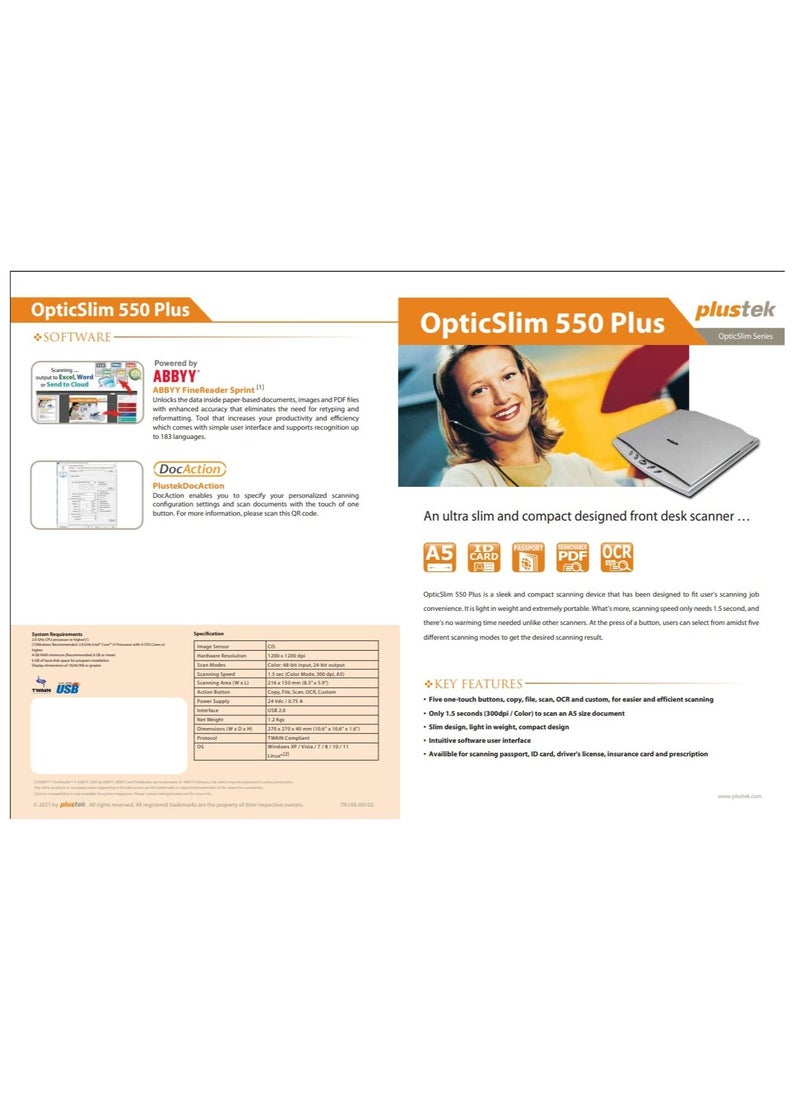 Plustek - OpticSlim 550 Plus ( An ultra slim and compact designed  ) - Image 1