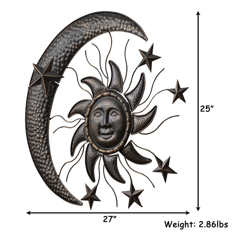 TICKCACY 27â€ Metal Sun Wall Decor, Vintage Sun Moon Stars Wall Hanging Decoration, Moon and Stars Wall Art Sculpture for Indoor Outdoor Living Room Bedroom Garden Yard Patio Fence - Image 3