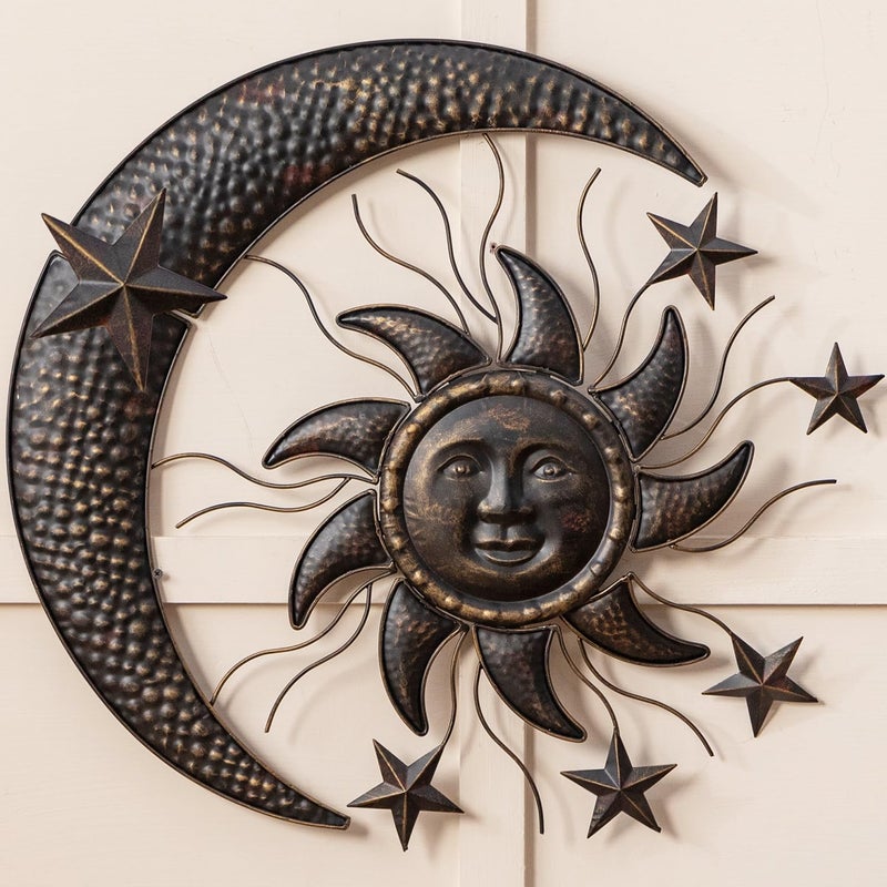 TICKCACY 27â€ Metal Sun Wall Decor, Vintage Sun Moon Stars Wall Hanging Decoration, Moon and Stars Wall Art Sculpture for Indoor Outdoor Living Room Bedroom Garden Yard Patio Fence - Image 4