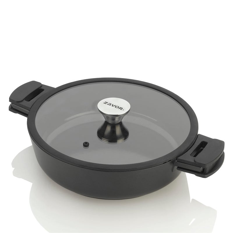 ZAVOR ZAVOR Noir 45 Qt Saut Pan  Premium Cast Aluminum with Titaniumbased Nonstick Ceramic Coating  Removable Handles  Ultra Lightweight  Oven  Induction Ready  Noir Collection