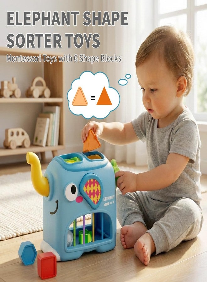 SOCBTNSO Elephant Interactive Shape Sorter Toys for 18 Months+, Montessori Matching & Sorting Toys with 6 Sensory Shape Blocks, Developmental Infant Birthday Gifts for Learning Toddler - Image 3