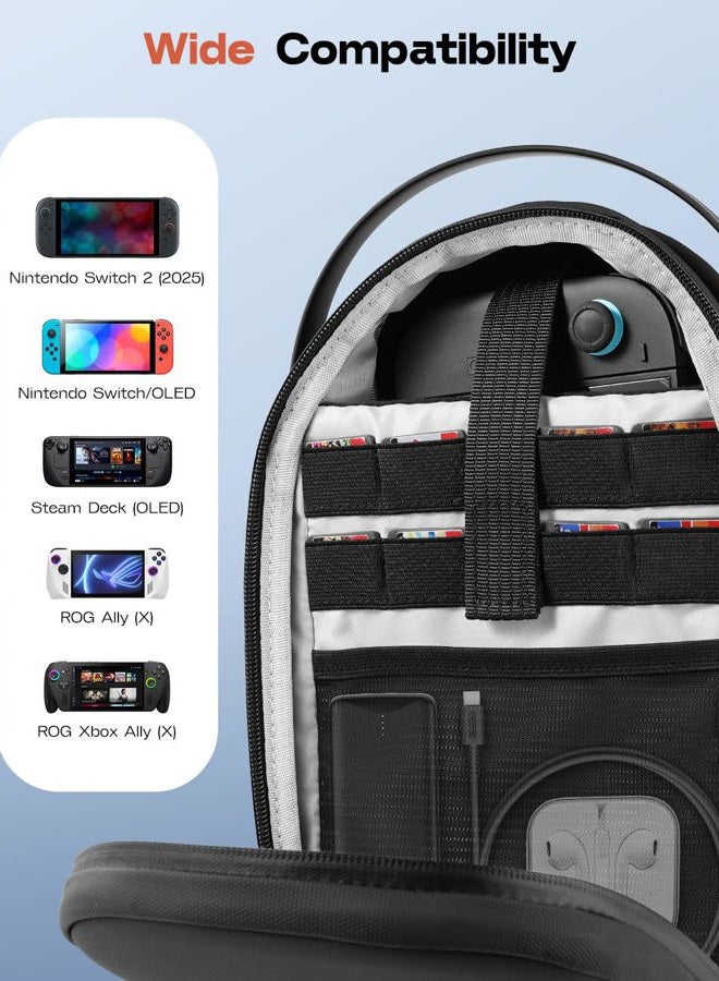 MoKo Sling Crossbody Bag for Nintendo Switch 2 (2025)/Steam Deck/ROG Ally Series, Hard EVA Backpack Travel Carrying Case with Thickened Lining, 8 Game Slots for Switch 2 Console & Accessories, Black - Image 3