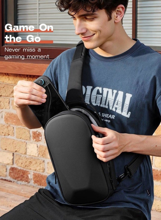 MoKo Sling Crossbody Bag for Nintendo Switch 2 (2025)/Steam Deck/ROG Ally Series, Hard EVA Backpack Travel Carrying Case with Thickened Lining, 8 Game Slots for Switch 2 Console & Accessories, Black - Image 4