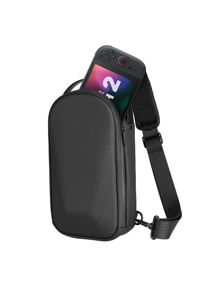 MoKo Sling Crossbody Bag for Nintendo Switch 2 (2025)/Steam Deck/ROG Ally Series, Hard EVA Backpack Travel Carrying Case with Thickened Lining, 8 Game Slots for Switch 2 Console & Accessories, Black - Image 1