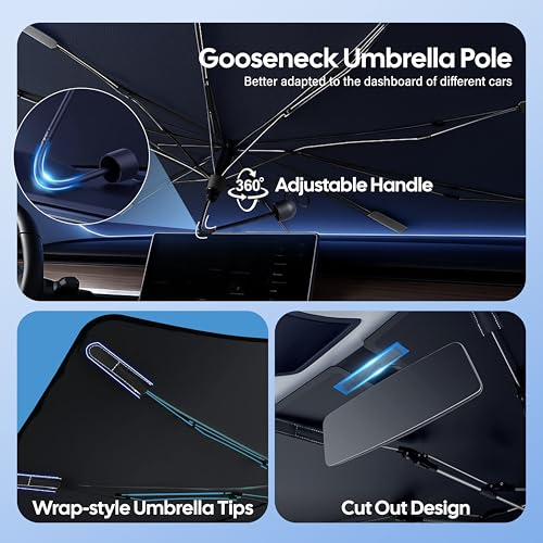 EcoNour Umbrella Windshield Sun Shade for Car | Foldable Umbrella Sun Shield | UV & Heat Protection for Front Window Shade with Storage Pouch | Fits Sedans Truck & SUVs | Medium 57"x 33" - Image 5