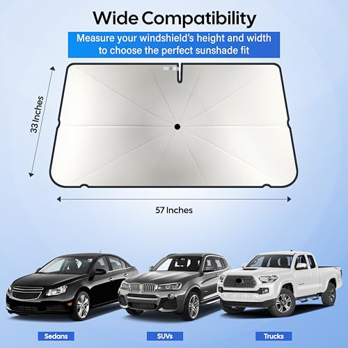 EcoNour Umbrella Windshield Sun Shade for Car | Foldable Umbrella Sun Shield | UV & Heat Protection for Front Window Shade with Storage Pouch | Fits Sedans Truck & SUVs | Medium 57"x 33" - Image 3