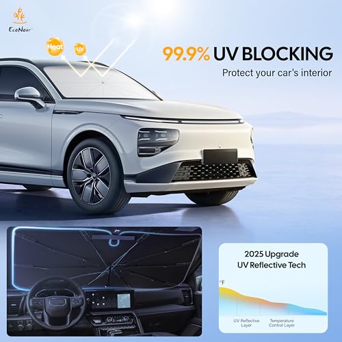 EcoNour Umbrella Windshield Sun Shade for Car | Foldable Umbrella Sun Shield | UV & Heat Protection for Front Window Shade with Storage Pouch | Fits Sedans Truck & SUVs | Medium 57"x 33" - Image 2