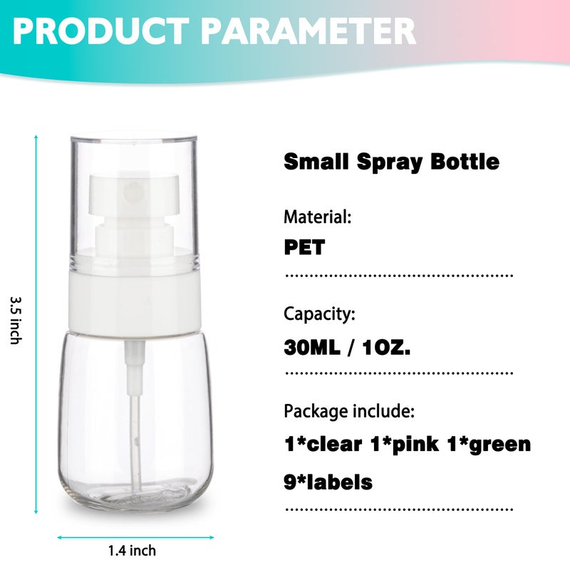 Ifdgctk 3 Pack 1Oz/30Ml Small Spray Bottle  Plastic Mini Spray Bottles  Travel Spray Bottle With Fine Mist Tiny Spray Bottles With 9Pcs Labels - Image 2