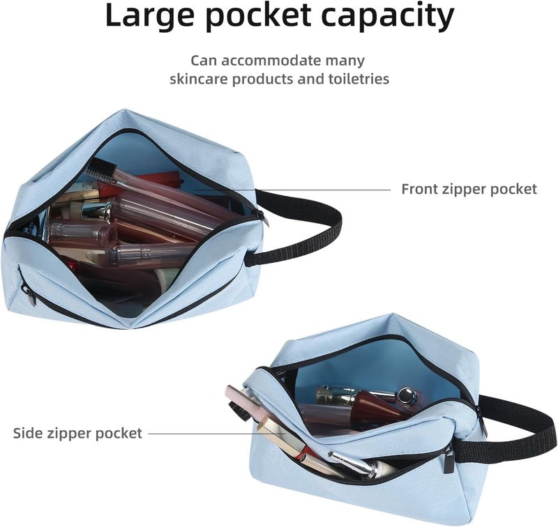 حقيبة إيكرامسي للسفر ( Travel Toiletry Bag)، حقيبة لوازم النظافة للنساء والرجال، مزودة بحامل، لوازم تجميل، إكسسوارات سفر للنساء والرجال، لون أزرق سماوي، تصميم عصري - Image 4