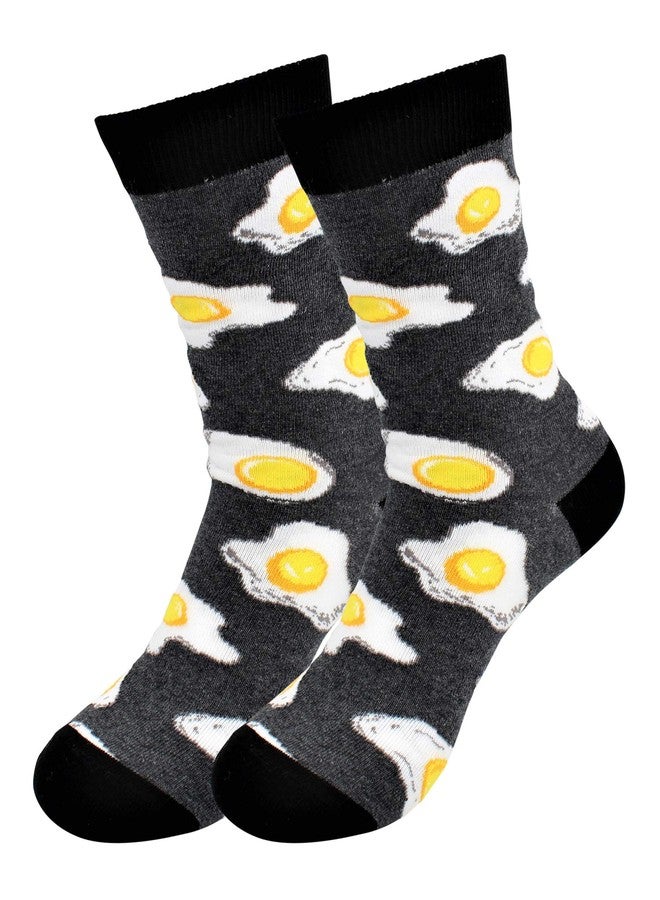 Real Sic Fun Socks for Men and Women - Cozy Cotton Dress Socks with Colorful Designs - Cool, Casual, Food Patterned (Eggs) - Image 1