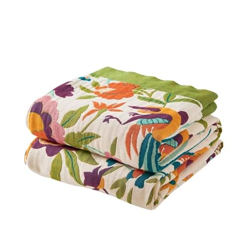 XIBLC Boho Throw Blanket for Bed 100 Cotton Soft Rustic Quilt Fall Blanket 60x80 Floral Printed Farmhouse Decor Bed Blankets All Season Rustic Reversible Bohemian Throw Quilt - Image 1